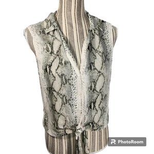Lavender Brown Ivory & Black Snakeskin Print Sleeveless Button Down Top Medium